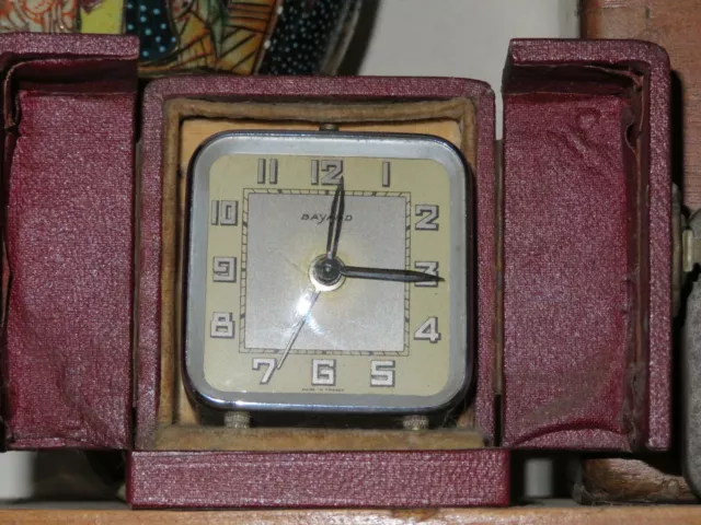 ART DECO / Vintage BAYARD  Pocket Travel Alarm Clock in Case, French