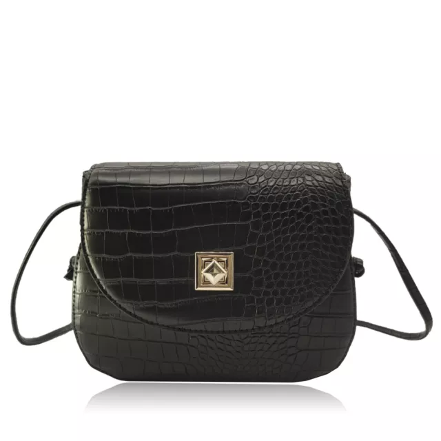 Womens Designer Style Faux Croc Leather Shoulder Bag Ladies Handbag Evening Bag