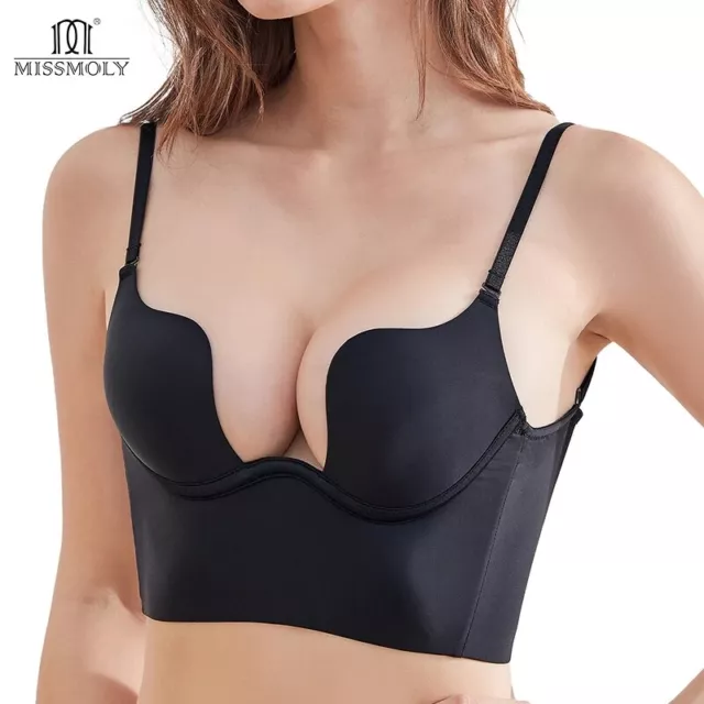Women Sexy Deep V Low Cut Push Up Seamless Bra Backless Invisible Plunge Bra