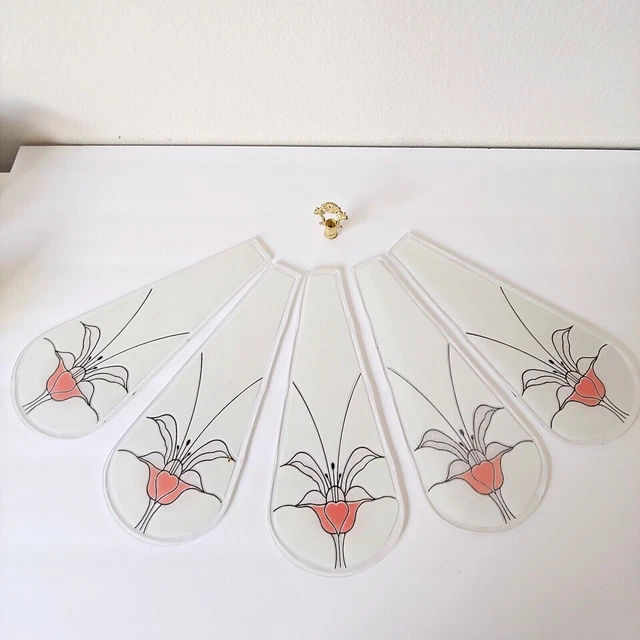 VINTAGE TOUCH LAMP Etched Glass Flower Replacement Panel Art Nouveau 1