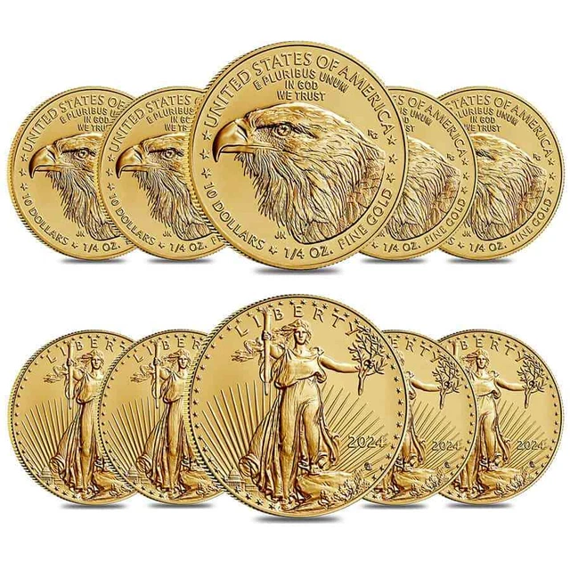 LOT OF 10 2024 1/4 oz Gold American Eagle 10 Coin BU 6,018.97