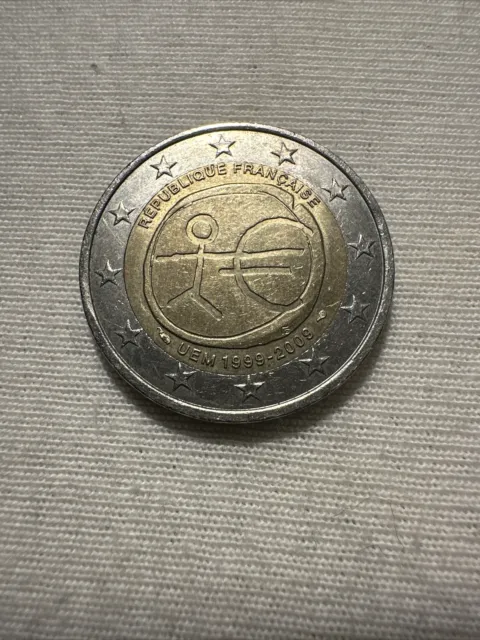 Pièce de 2 euros rare bonhomme UEM 1999-2009 : état IMPECCABLE