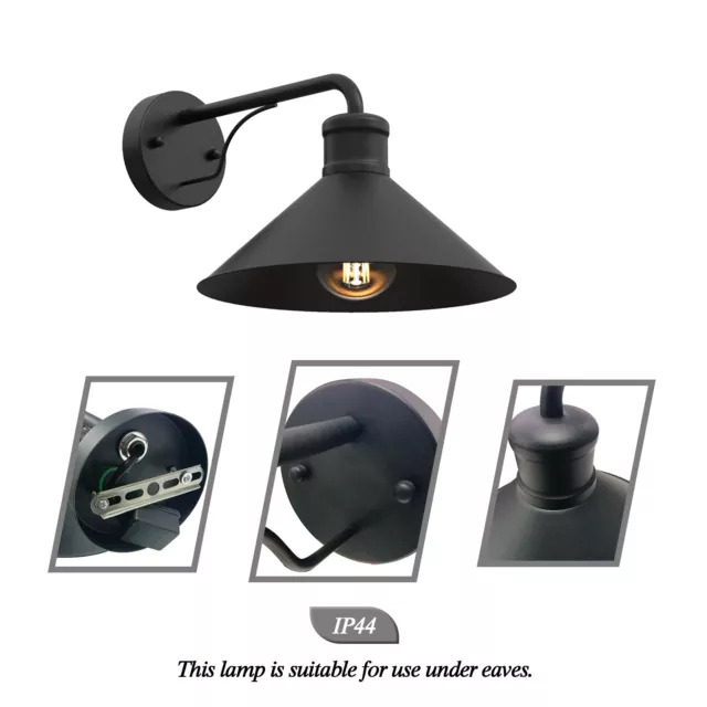 2X Outdoor Gooseneck Barn Light Antique Farmhouse Wall Sconce IP44 Black 2