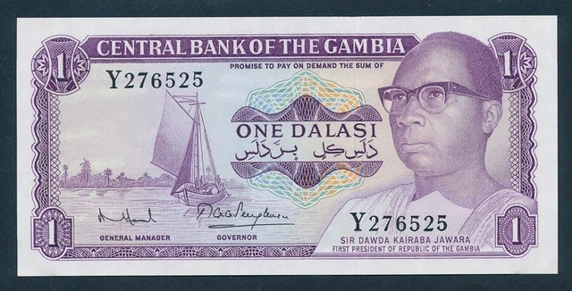 Gambia: 1981 1 Dalasi "SIGNATURE 8". Pick 4g UNC Lt handling Cat $19
