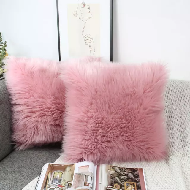 OYIMUA Blush Pink 50Cm X 50Cm Cushion Covers Pack of 2 Fluffy Soft Faux Fur Squa