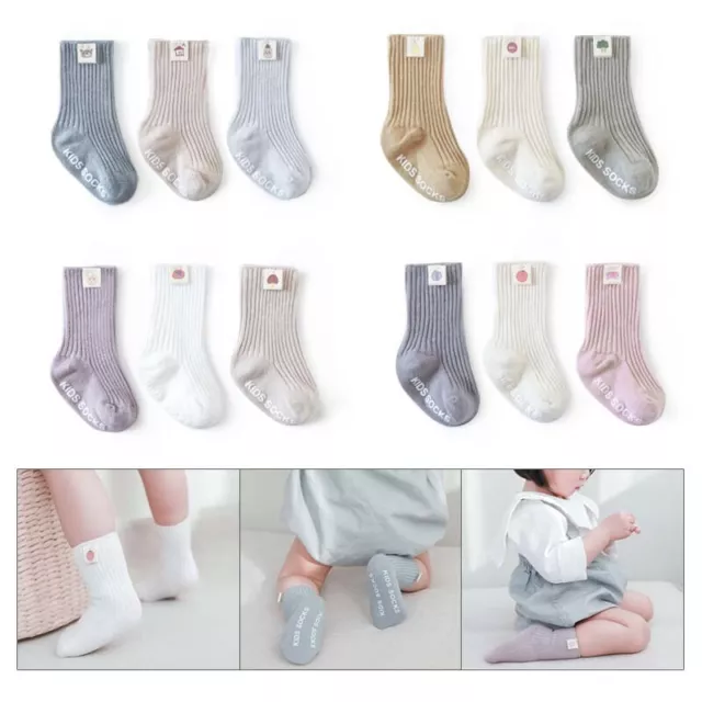 Spring Cartoon Baby Socks Newborn Toddler Non Skid Cotton Blend Socks 3Pack