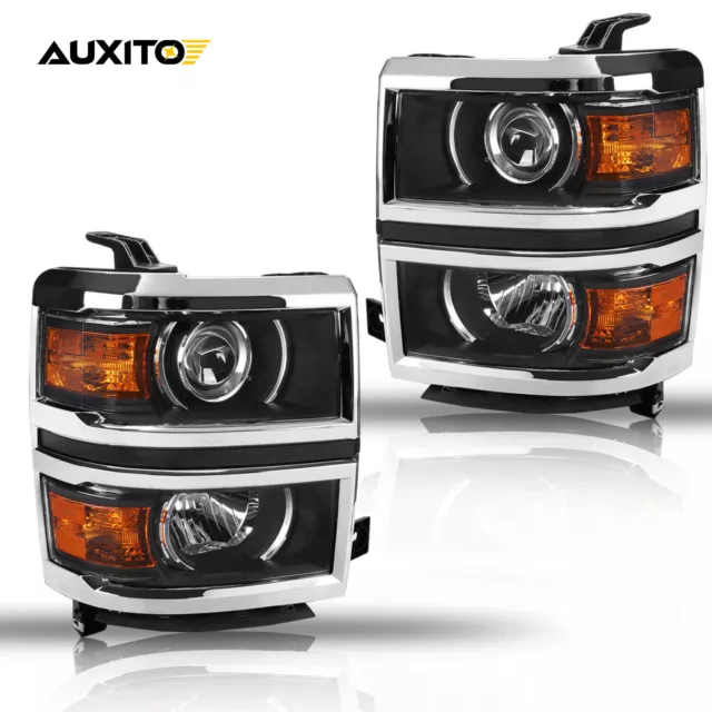 Black Projector Headlights For 2014-2015 Chevy Silverado 1500 Pickup Headlamps