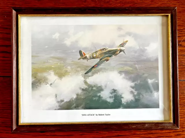 Vintage Hurricane 'Into Attack' Signed Print by Robert Taylor - Framed on Glass