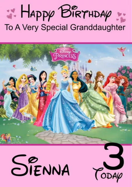 Personalised Birthday Card Disney Princess any name/age/relation