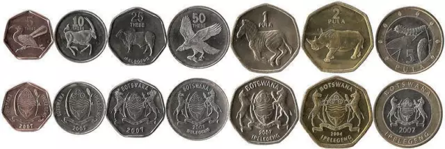 Botswana 5, 10, 25, 50 Thebe 1, 2, 5 Pula