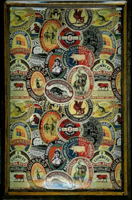 GUINNESS old bottle labels: EMBOSSED METAL ADVERTISING SIGN 30x20cm, PUB/BAR