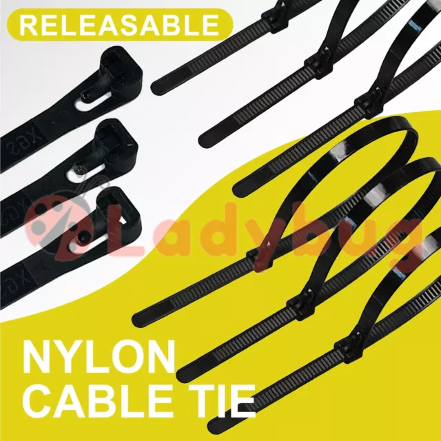 Cable Ties Zip Nylon Plastic Releasable Reusable Wraps Ratchet Wire AU