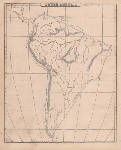 1875 Antique Cornell Atlas Map Of South America-Line Drawing