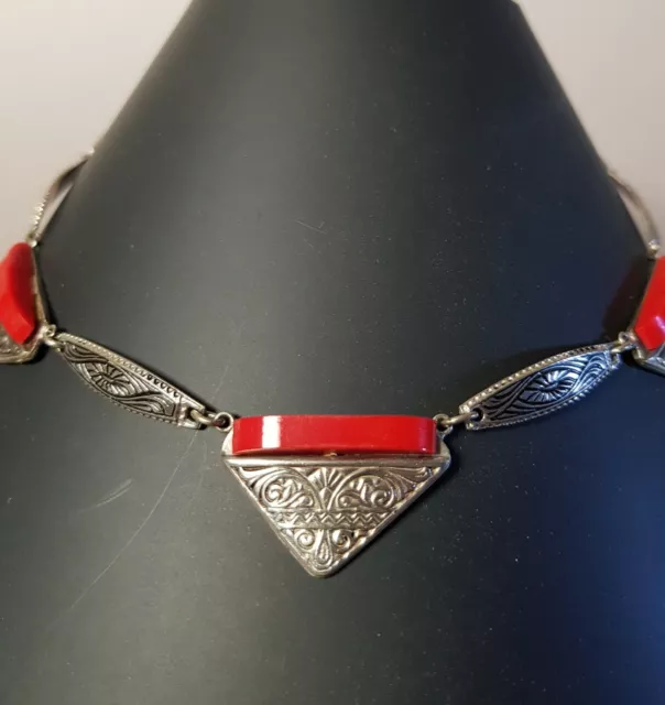 Kette von Jakob Bengel Art Deco 30er Galalith rot chrom