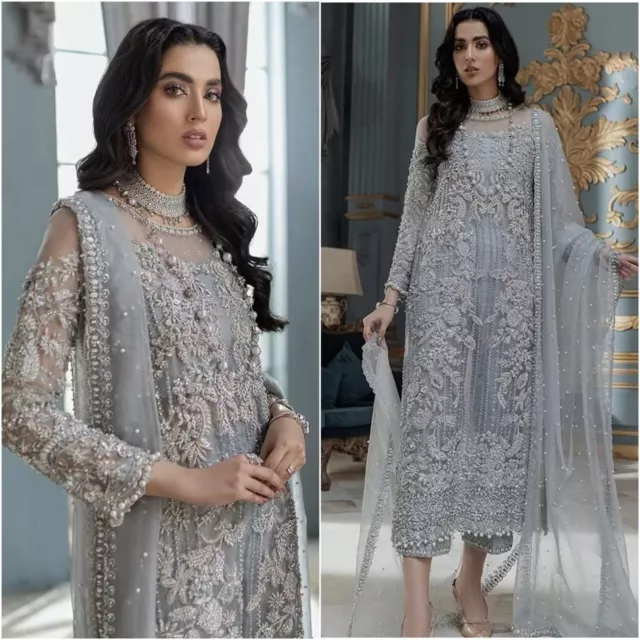 Latest Pakistani Indian wedding dresses salwar kameez eid party suit ice Blue