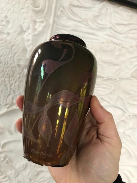 Beau vase Irisé céramique signé Montieres
