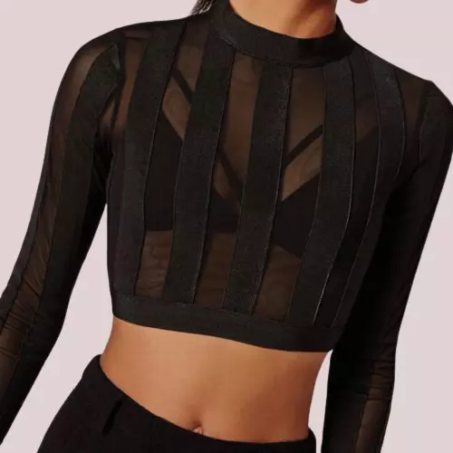 Missguided Bandage Mesh Stripe Crop Top Black UK 8 EU 36 RRP £35 LN102 KK 04 2