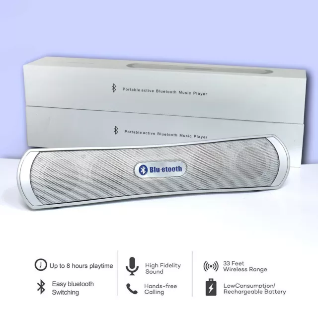 Portable Bluetooth Wireless Speaker RADIO MicroSD Reader SILVER