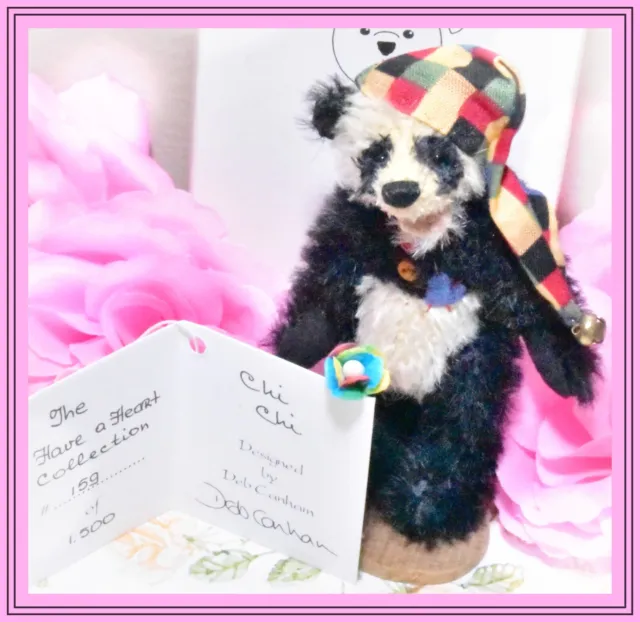 Deb Canham Artist Designs Mohair Panda Bear Chi Chi Have a Heart LE COA 3¼"
