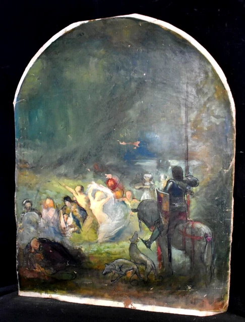 Tableau ancien étude scène animé Allégorie symboliste signé Gaston Hoffmann XIXe