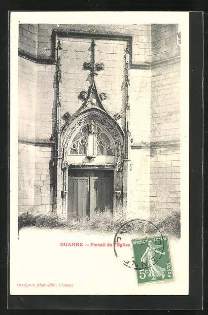 CPA Ouanne, Portail de l´Eglise 1908