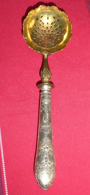 Ancienne Saupoudreuse Cuillère à Sucre Argent Massif Poinçons et poinçon vermeil