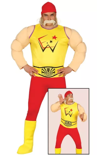 Adults Mens Wrestler Wrestling Hulk Hogan 80s 1980s Fancy Dress Costume Outfit