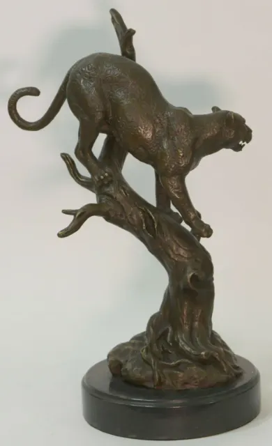 Large African Mountain Lion Leopard Cougar Bronze Art Deco Sculpture Figurine NR