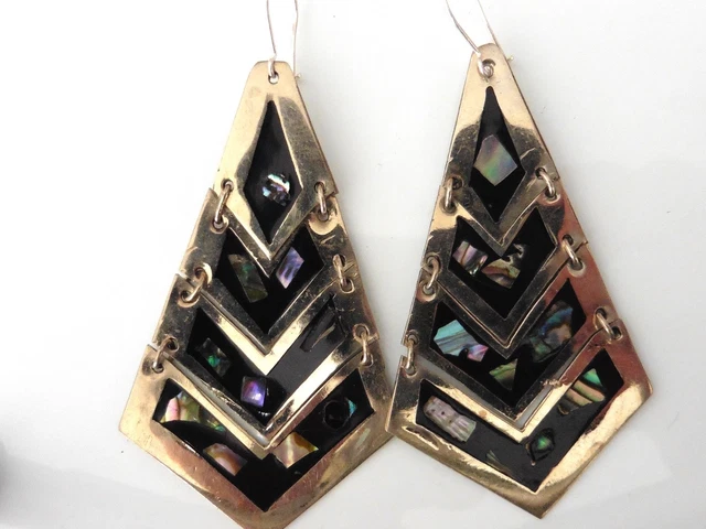 BOUCLE D'OREILLE VINTAGE 1970 ALPACA & NACRE vieux stock neuf parfait