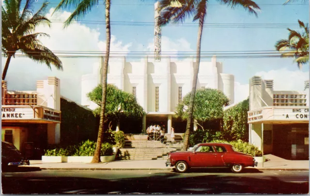 Waikiki Theatre Honolulu HI Hawaii Red Car Unused Vintage Postcard F74