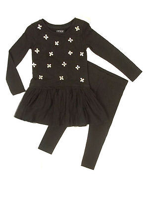 Next Girls Embellished Bodice Mesh Overlay Black Dress & legging set Age 4 SALE