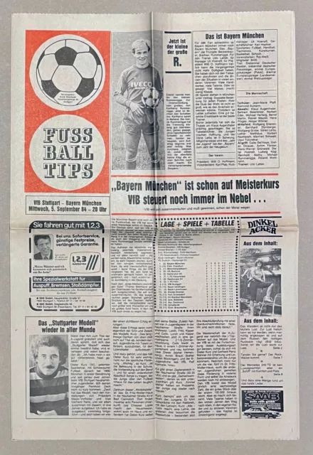 Programm 1984/85 VfB Stuttgart - FC Bayern München Stadionzeitung Fußball-Tips