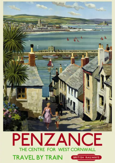 VINTAGE RAILWAY POSTER Penzance Cornwall Travel Tourism Advert Art PRINT A3 A4