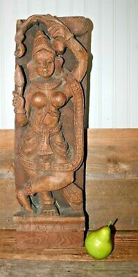 Vtg Wood Carved Goddess Hindu Temple Idol Krishna Sculpture Icon Art SE Asia