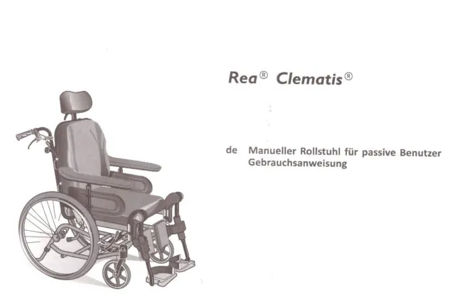 Pflegerollstuhl Rea Clematis 44  schwarz mit verstellbaren Bein- und Kopfstützen