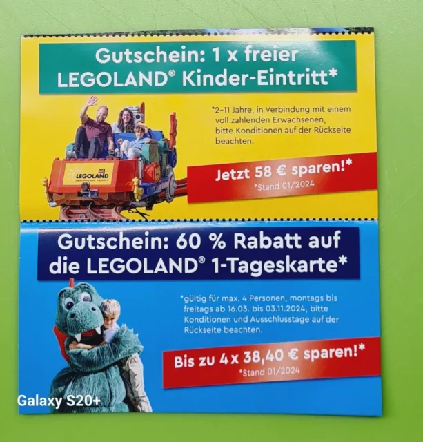 😍 Gutschein Legoland Günzburg  60%  Rabatt für 1,2,3,4 Pers./1 x Kind frei 😍