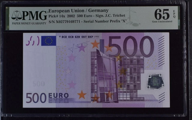RARE GEM UNC 500 Euro Germany European Union 2002 Trichet P-14x R007 PMG 65EPQ