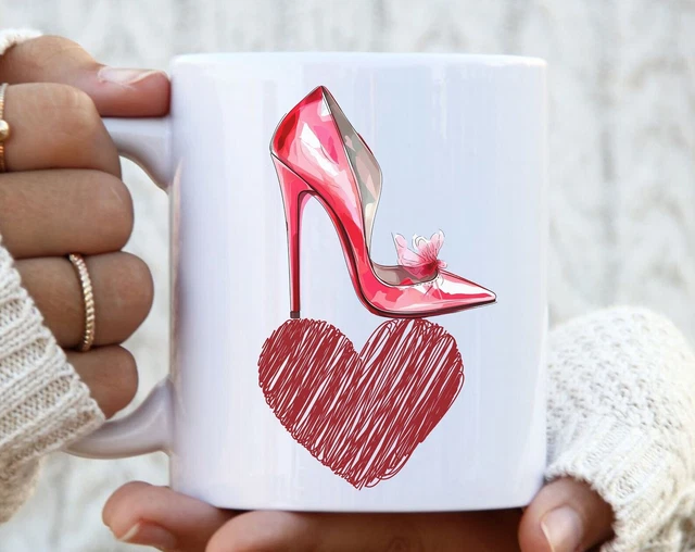 High Heels Over Love Girls High Heels Coffee Mug Pink Heel On Heart Stilettos