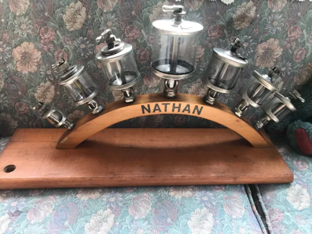 Antique NATHAN MFG. CO. STEAM / GAS BRASS ENGINE OILER DEALERS DISPLAY 7 OILERS