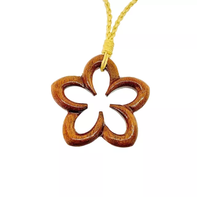Hawaiian Jewelry Koa Wood Hawaii Cut Out Plumeria Flower Pendant Necklace