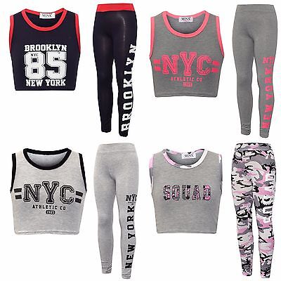 Girls Nyc Newyork Crop Top & Legging 2 Piece Set 5 Patterns Pink 7-13 Years