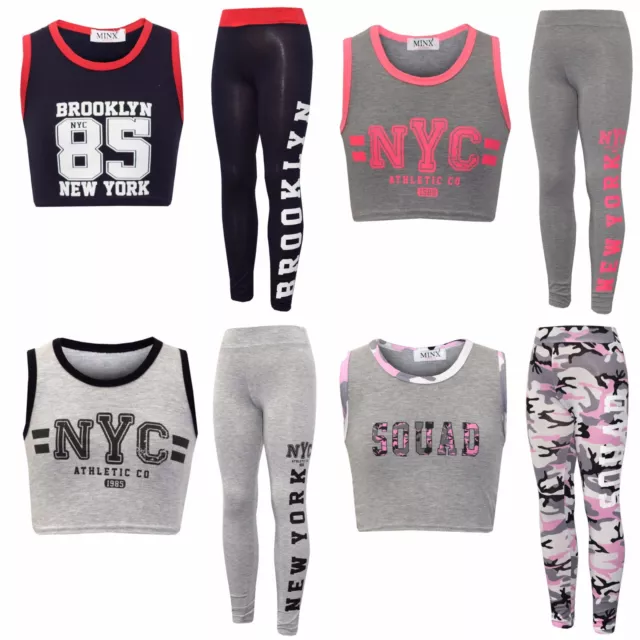 Top e leggings per ragazze Nyc New York Crop Set 2 Pezzi 5 Modelli Rosa 7-13 Anni