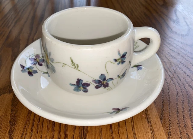 CB&Q Burlington Railroad Dining car Cup & saucer Violets & daisies Syracuse
