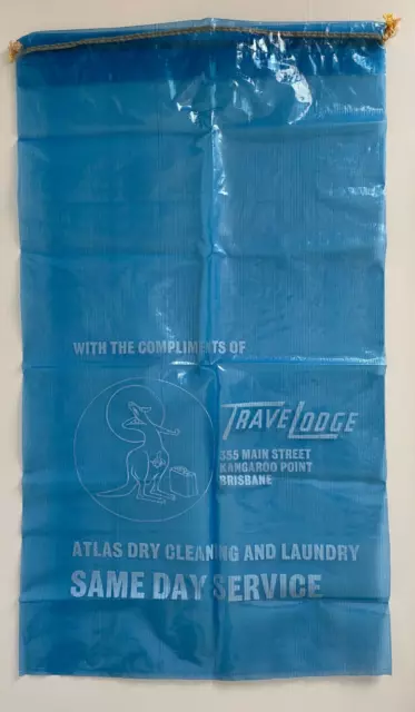 Travelodge Motel Brisbane Australia Laundry Bag Blue Plastic Vintage c1970's