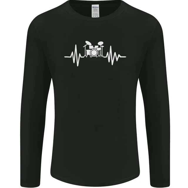 Drum Kit Pulse ECG Drum Drummer Drumming Mens Long Sleeve T-Shirt