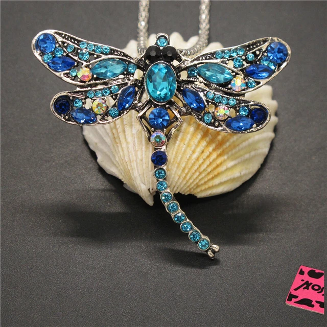 New Blue Cute Dragonfly Bling Crystal Betsey Johnson Pendant Women Necklace Gift