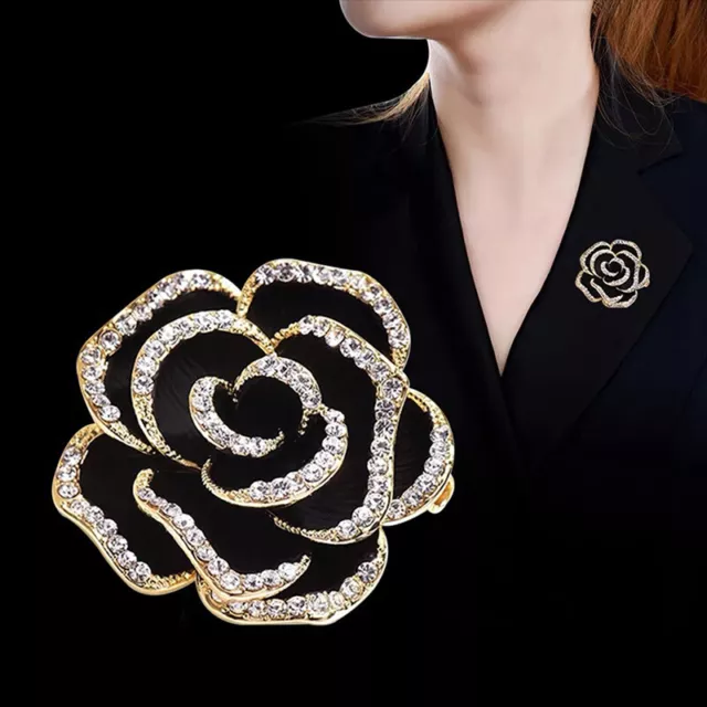 1Pc Rhinestone Camellia Flower Brooches for Women Enamel Pin Fashion Jewe#7H