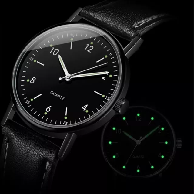 Men’s/Youth’s: Designer, Slim Black Dial & Strap, Luminous Night Vision Watch