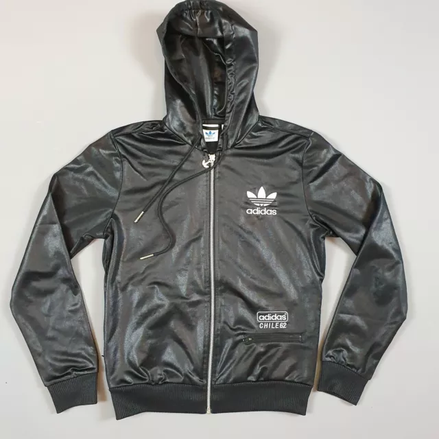 ADIDAS CHILE 62 Wet Look Zip Track Jacket - 36 UK Size 10 - Black