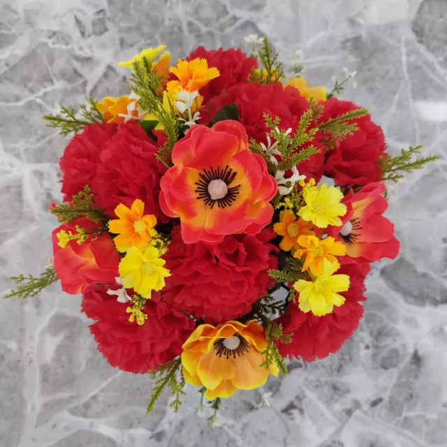 Orange Autumn Anemone and Red Carnation | Artificial Flower Pot | Grave/Memorial